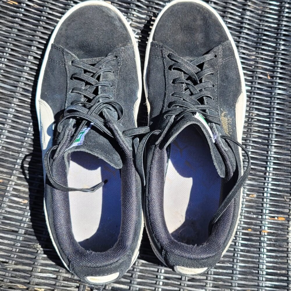 Used PUMA Classic Suede Running Shoe Black White Sz 9 Eur 40